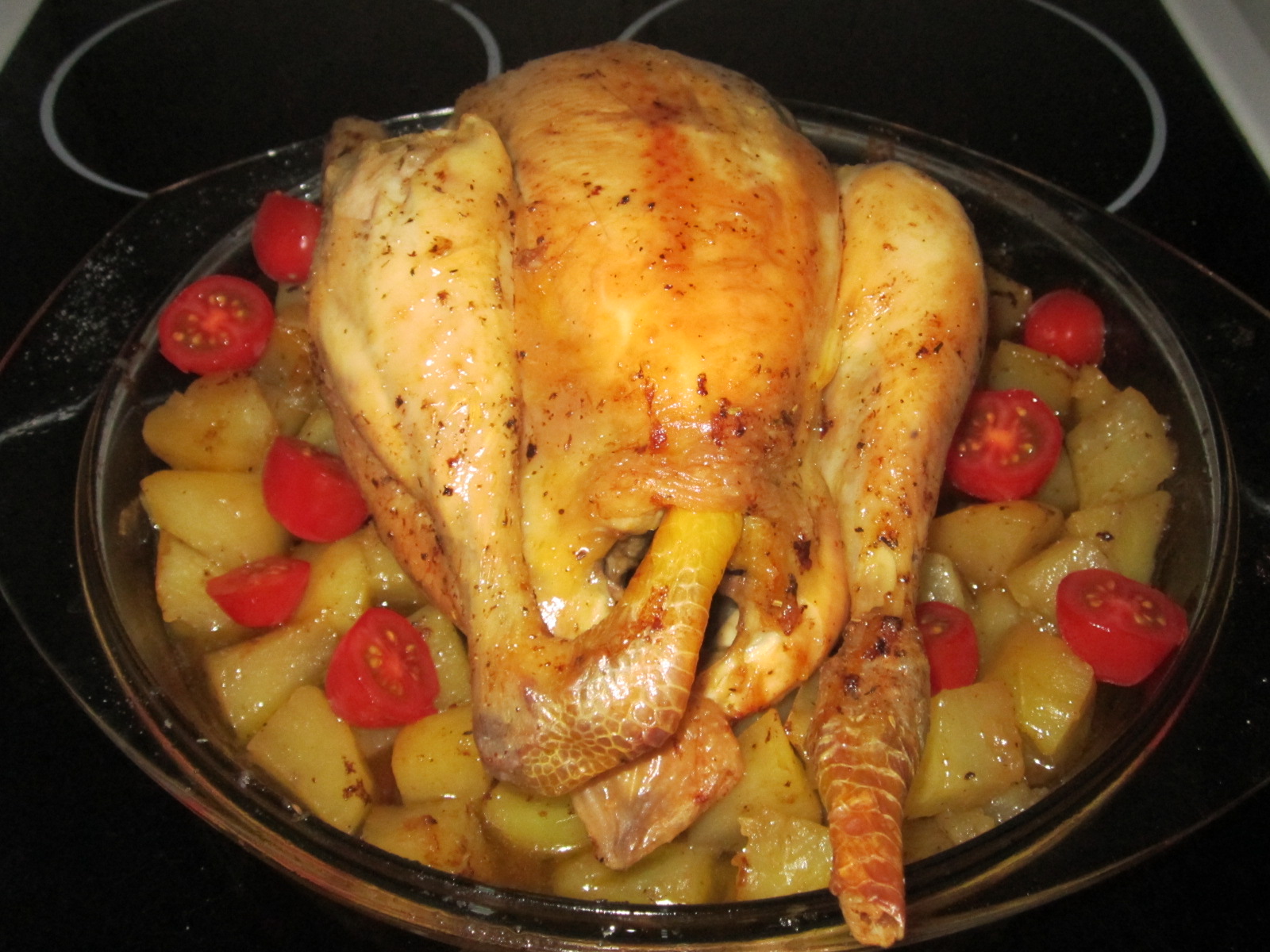 Poulet rôti et son dans son jus